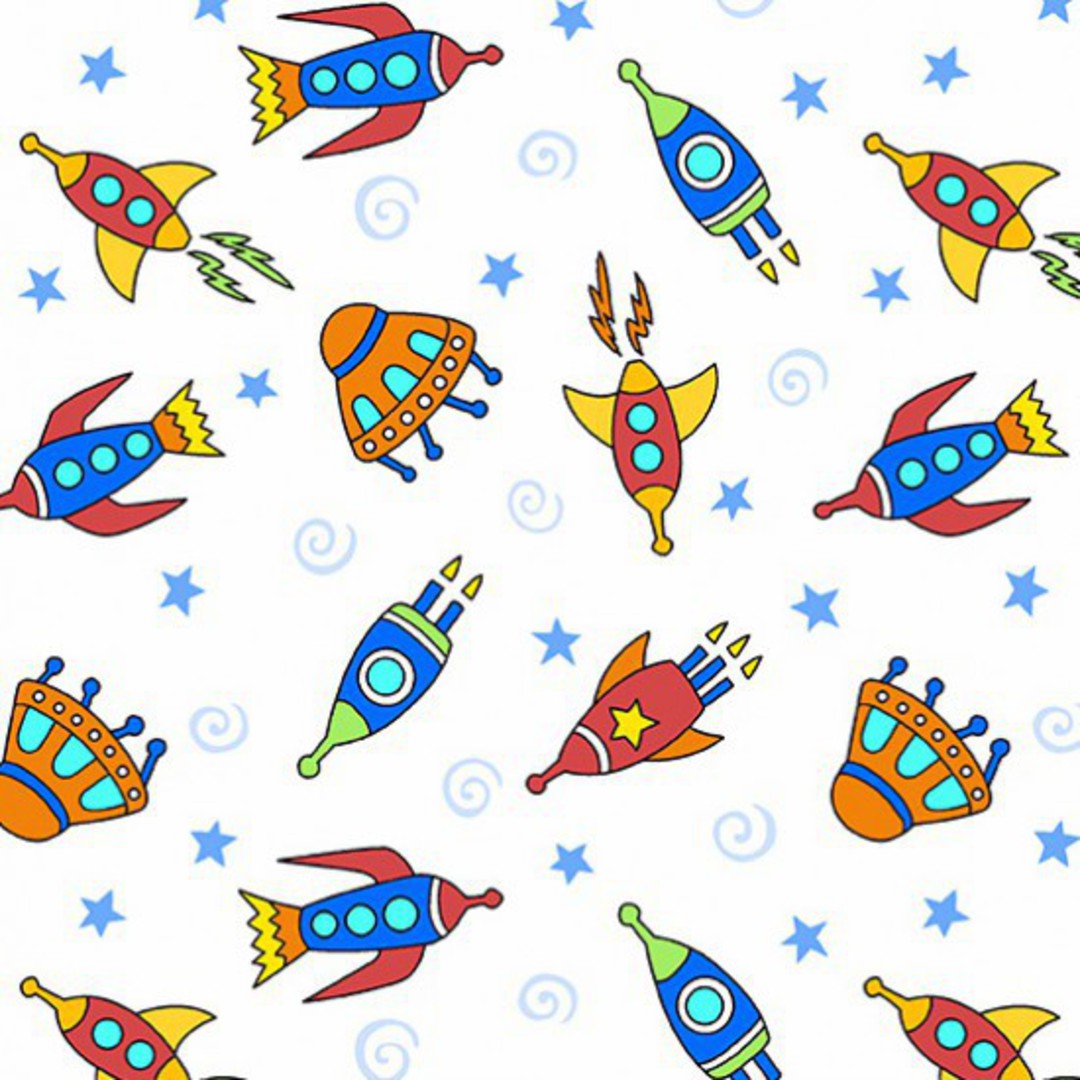 Spaced Out Rocketships on White Background Colour 103 as a Fat Quarter image 0